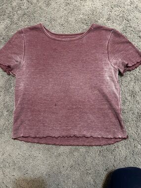 American Eagle Short Sleeve Ribbed Crop Top - purple color